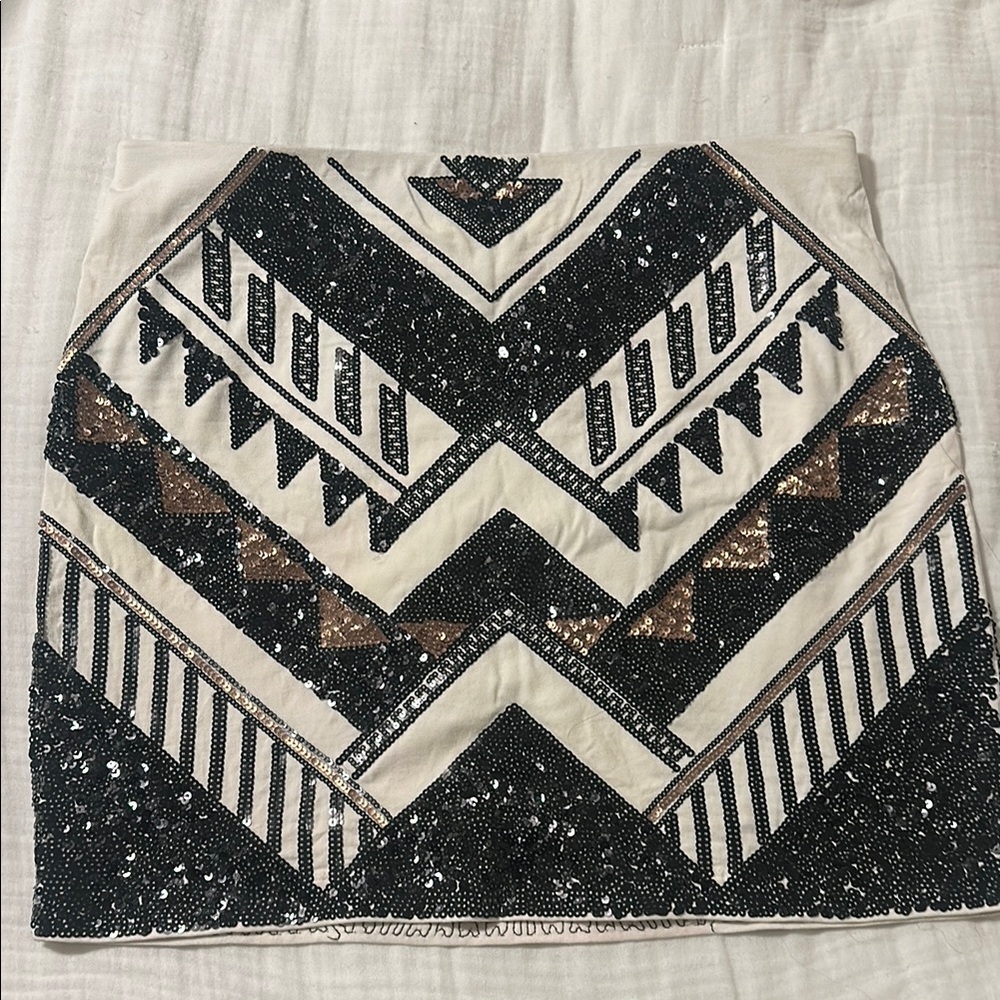 Sequin Embellished Black and White Skirt
